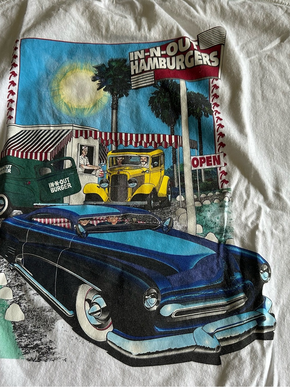 In-N-Out Burger Graphic Tee - Blue & Yellow Car Design